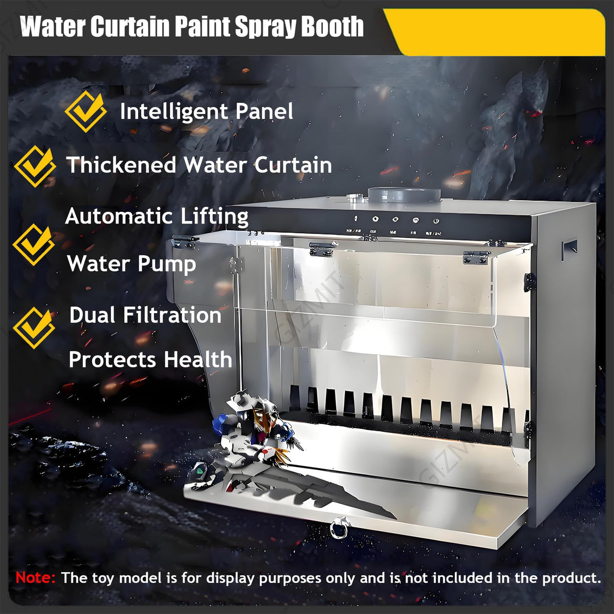 Waterfall Spray Booth for Airbrush, Touch Control & Dual Filtration, 2200 L/H Flow, 3 LED Lights, Max Airflow 1480m³/H, Ideal for DIY Art, Crafts & Models