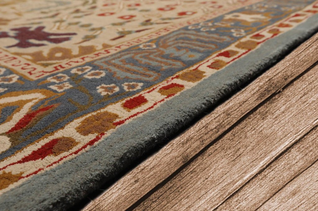 8x10 Hand Tufted Hand Made 100% Wool Arts and Craft Transitional Oriental Area Rug Beige,Blue Color