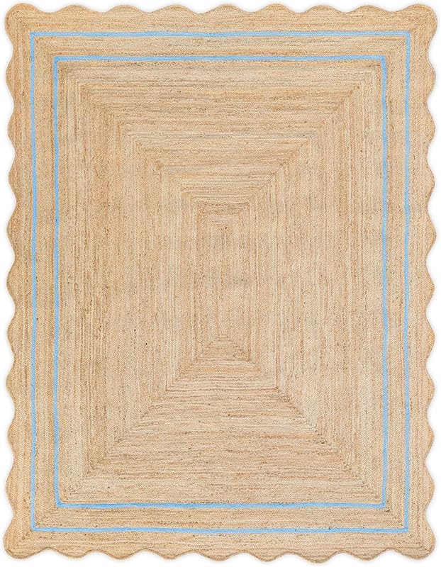 Sky Blue Border Jute Area Rug | Crafted Inviting | 8' x 14'