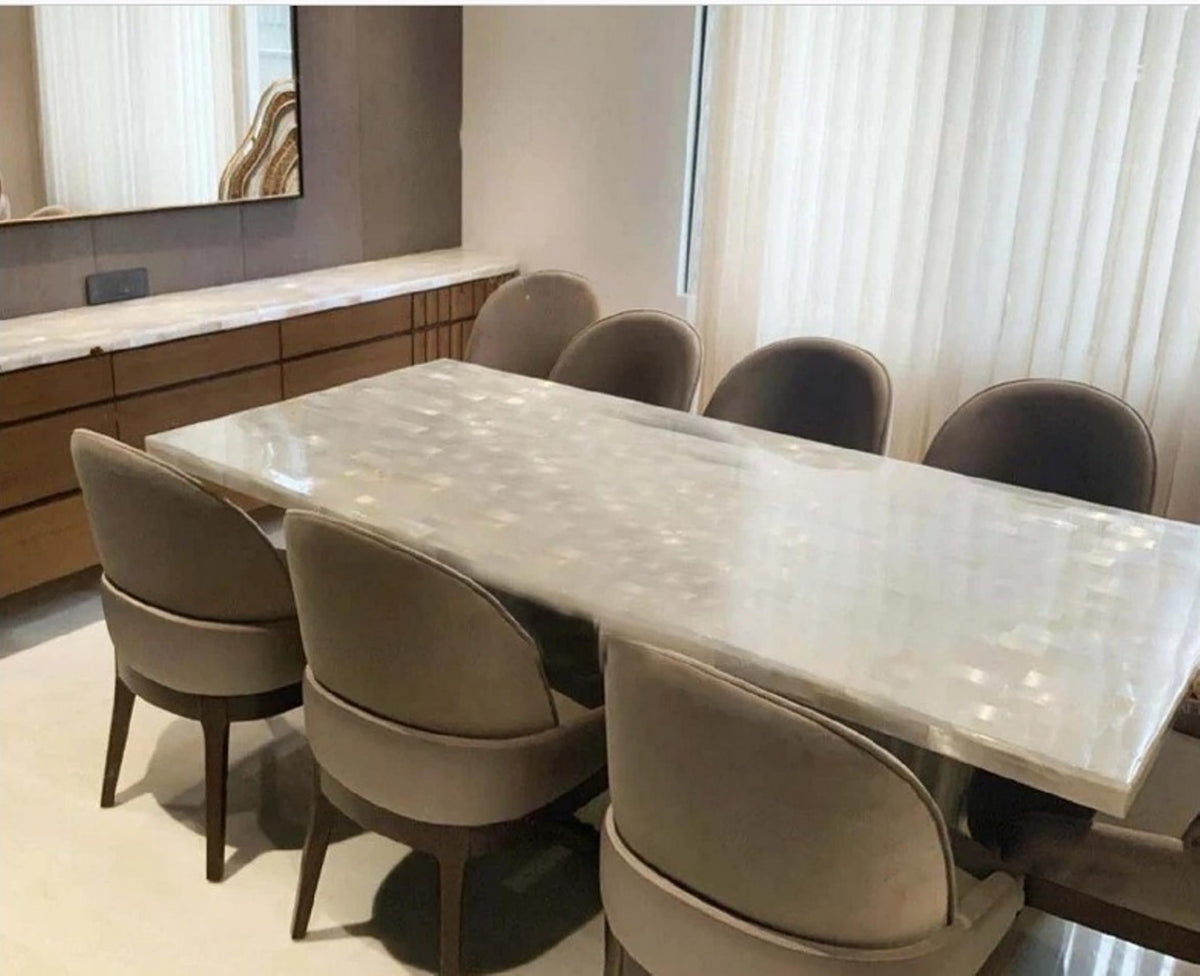 Selenite Conference Side Table Top | Rectangle Selenite Coffee Table Top from Modern Arts and Crafts | 24 x 24 Inches White Restaurant Table Top | Natural Stone Slab & Back Splash