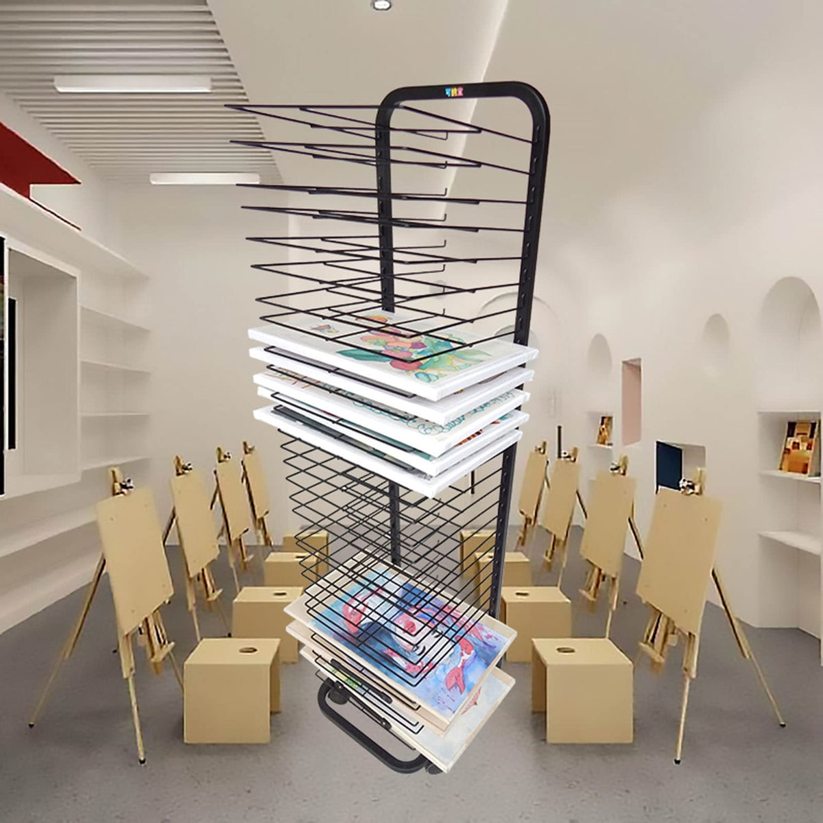 Stackable Art Drying Rack - Metal Wire Rack for Classrooms & Studios Mobile Steel Art Rack for Painting & Crafts Flexible Shelves for Easy nization
