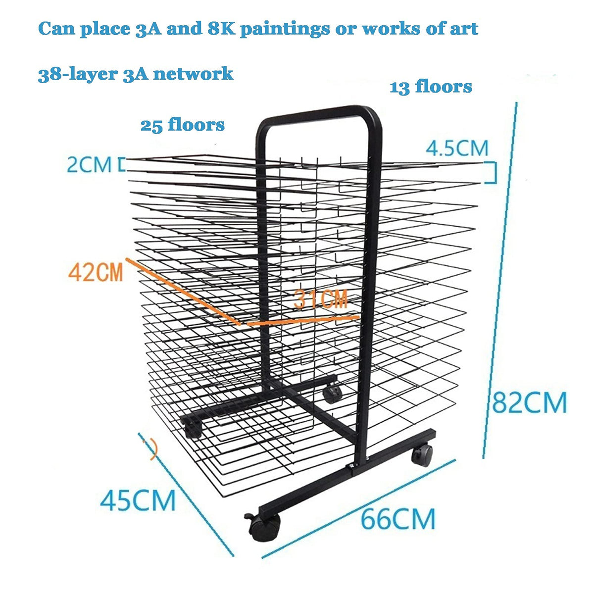 Sturdy Art Drying Rack for Classroom & Home Use - Metal Art Stand with Swivel Wheels Ideal for Painting Crafts Canvas Board Display & Art Studio nization