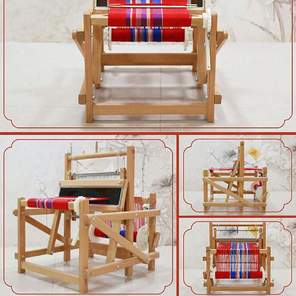 SICWEDIM Weaving Loom Kit - DIY Wooden Hand-Knitting Frame with Mixed Yarns for Beginners and Adults - Foldable Art Craft Kit