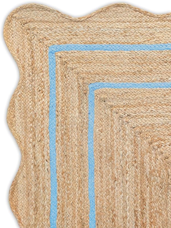 Sky Blue Border Jute Area Rug | Crafted Inviting | 8' x 14'