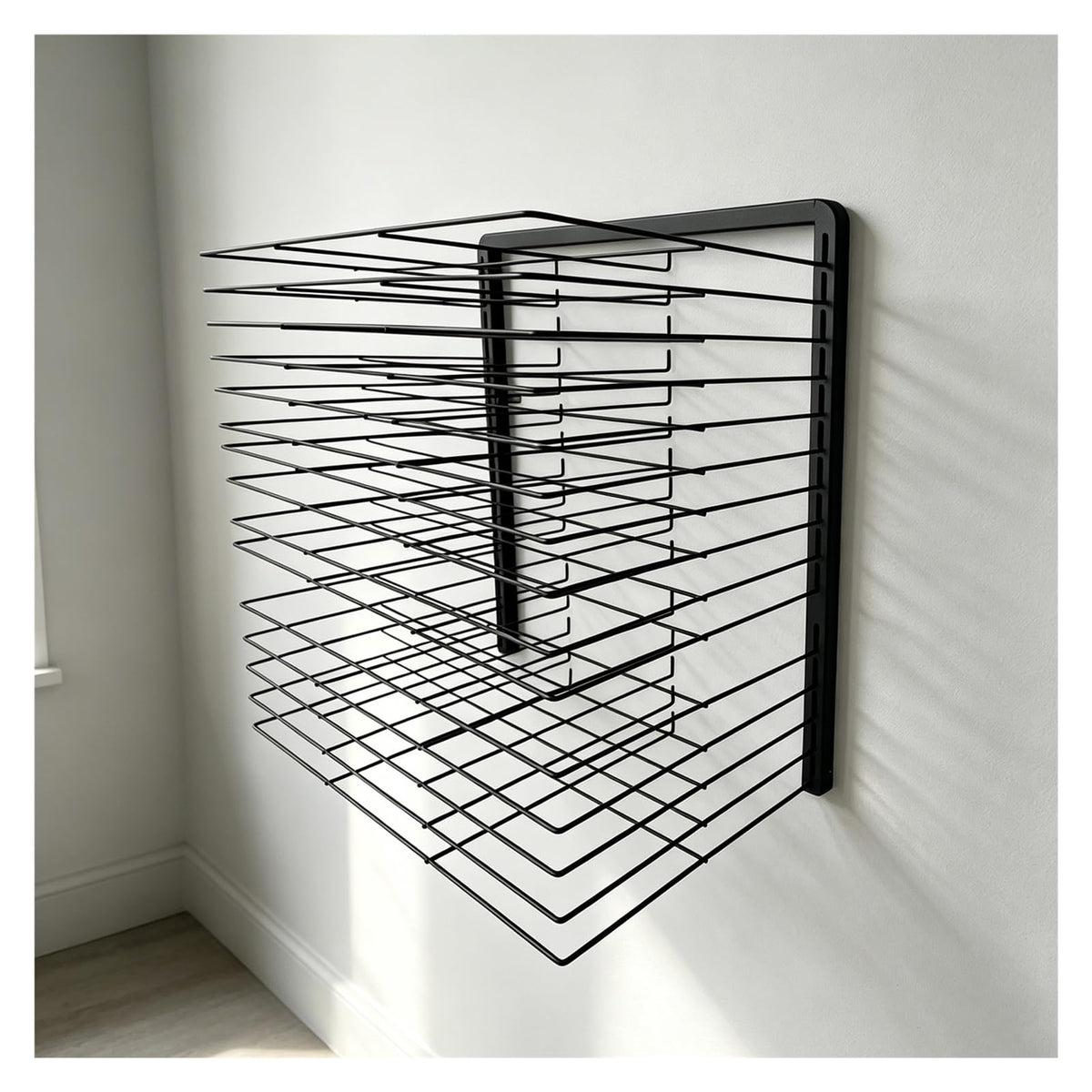 Wall-Mounted Art Drying Rack for Paintings and Crafts, Sturdy Steel Construction with Foldable Shelves, Ideal for A3 Paper and Efficient Airflow, Perfect for Art Studios and Classrooms