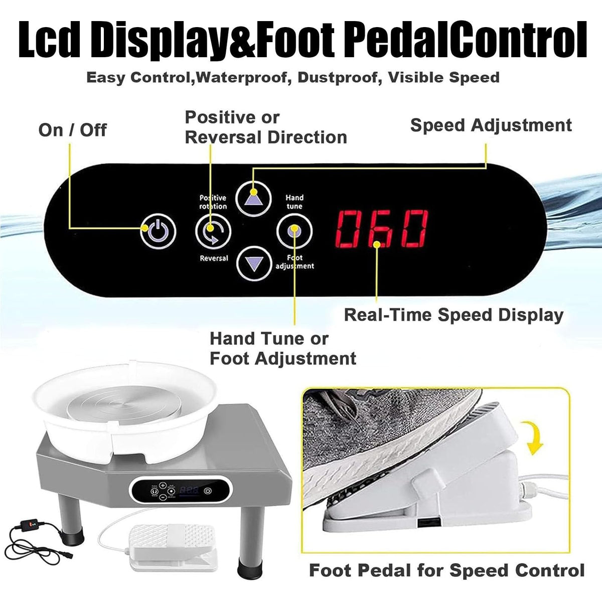 Touch Screen Clay Wheel,Pottery Forming Machine Electric Wheel,for Pottery with Foot Pedal and Detachable Basin Easy Cleaning for Ceramics Clay Art Craft,110V