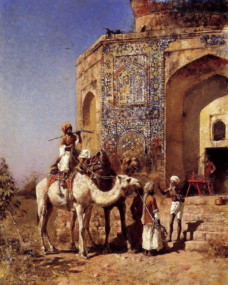 Toperfect Oil Painting Handmade $50-$2000 by College Teachers - Wall Art Decor - 15 Wall Painting on Canvas - Craftsman Selling Cases By A Teak Wood Building Ahmedabad Indian Edwin Lord Weeks -Size3