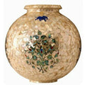 12 Inches Marble Flower Pot Shiny Gemstone Overlay Work Decorative Vase from Indian Vintage Art and Crafts, White, Vishnu0204247062