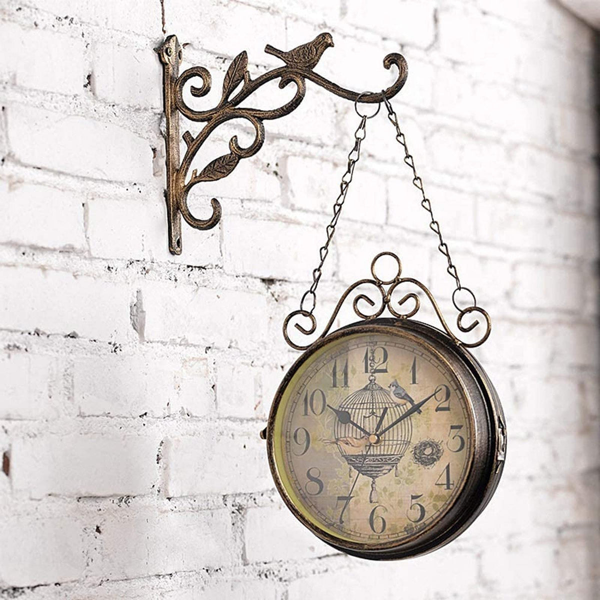 Wall Clock European Retro Bronze Double-Sided Wall Clock Creative Mute Iron Craft Modern Art Personality Rounded Quartz Clock 32 x 45cm Modern Art