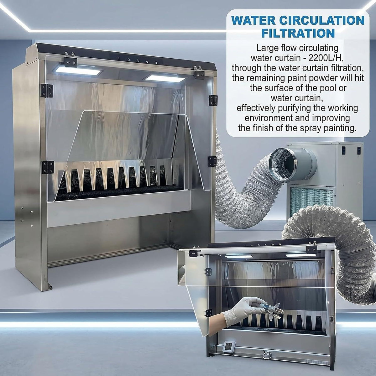Airbrush Spray Booth With Intelligent Water Curtain, Portable Design With Touch Control & Dual Filtration, 2200 L/H Flow & 3 Led Lights, Airflow Suction Max 1480m³/H For DIY Art, Crafts, Model