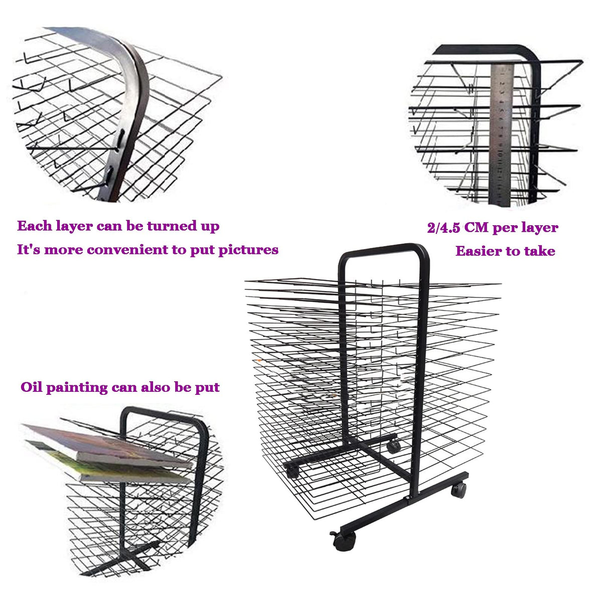 Sturdy Art Drying Rack for Classroom & Home Use - Metal Art Stand with Swivel Wheels Ideal for Painting Crafts Canvas Board Display & Art Studio nization