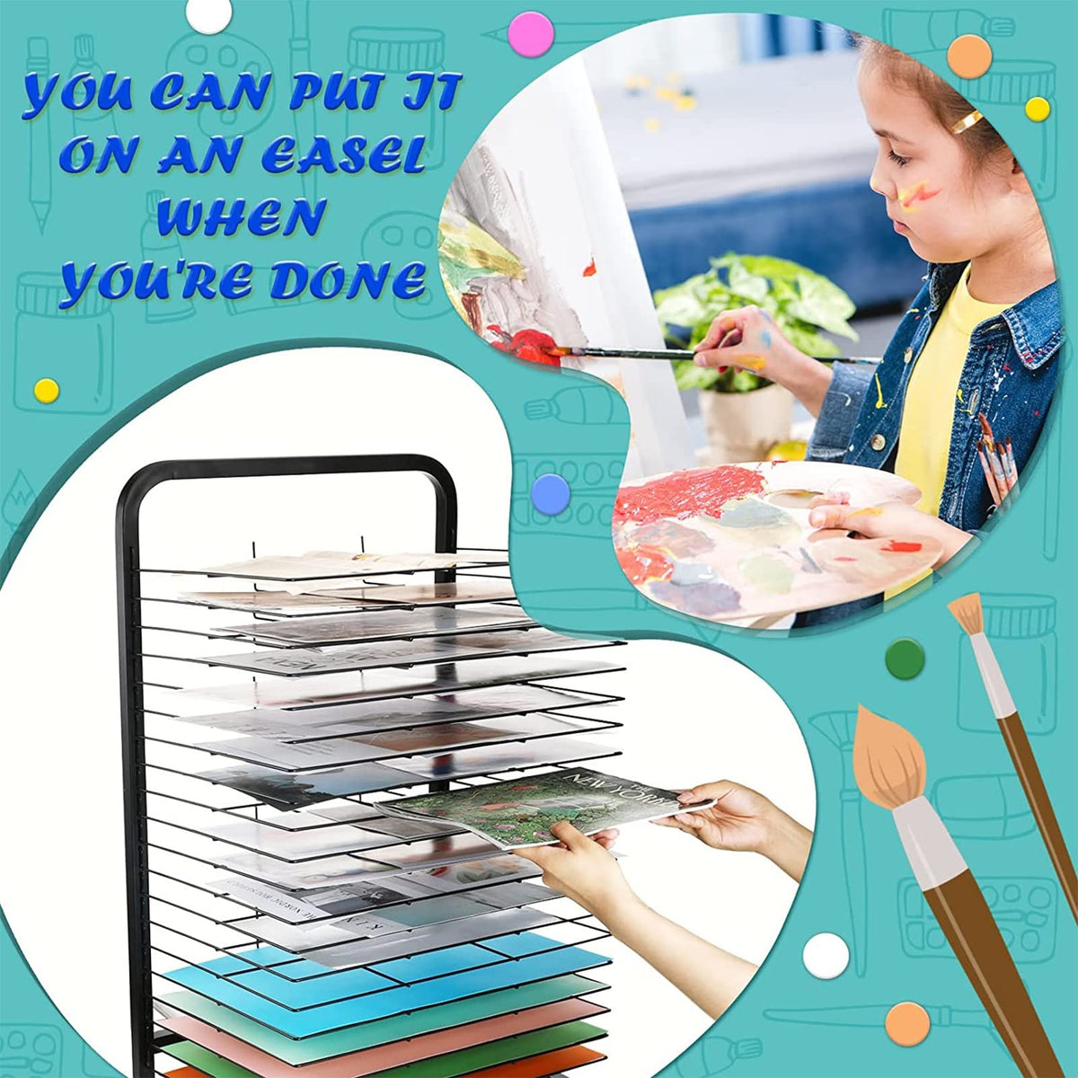 Stackable Wire Art Drying Rack with Wheels - Mobile Metal Steel Shelves for Classrooms & Art Studios 4-Tier 30-Inch Canvas Storage & Display Solution for Crafts & Artwork,25 Shelves