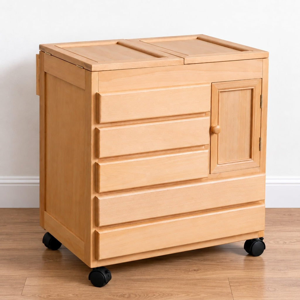 Amagogo Freestanding Creative Storage Cabinet on Casters Large Capacity Wooden Art Supply Cabinet Space-Saving Wooden Crafting Material Storage Cart