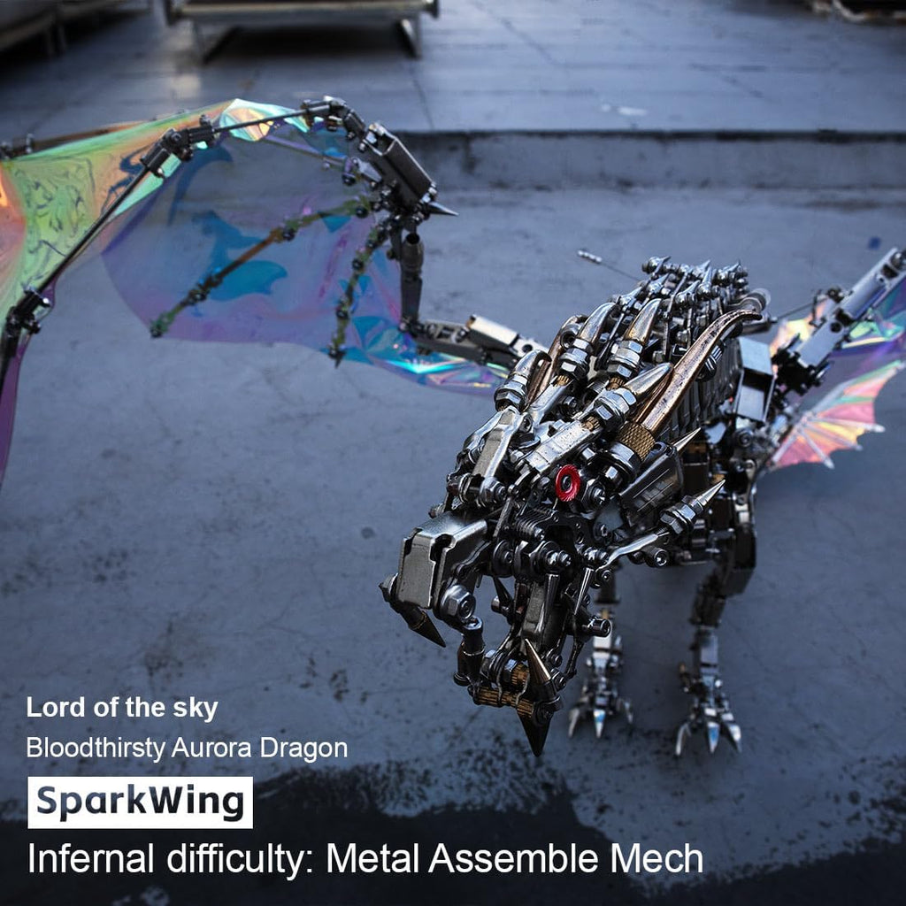 3D Metal Puzzle Animal Model Kit, 3000PCS 3D DIY Assemble Mechanical Bloodthirsty Aurora Dragon with Adjustable Display Stand, Creative Handcrafted Art Craft Desktop Display & Decoration for Adults