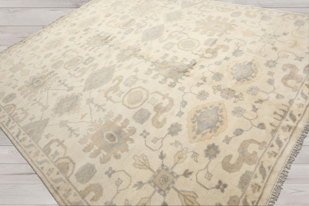 8'1''x10 Hand Knotted Ivory Gray Oushak Wool Traditional Arts & Crafts Washed Out Area Rug for Living Room, Kitchen, Bedroom, Home Office, Dining Room