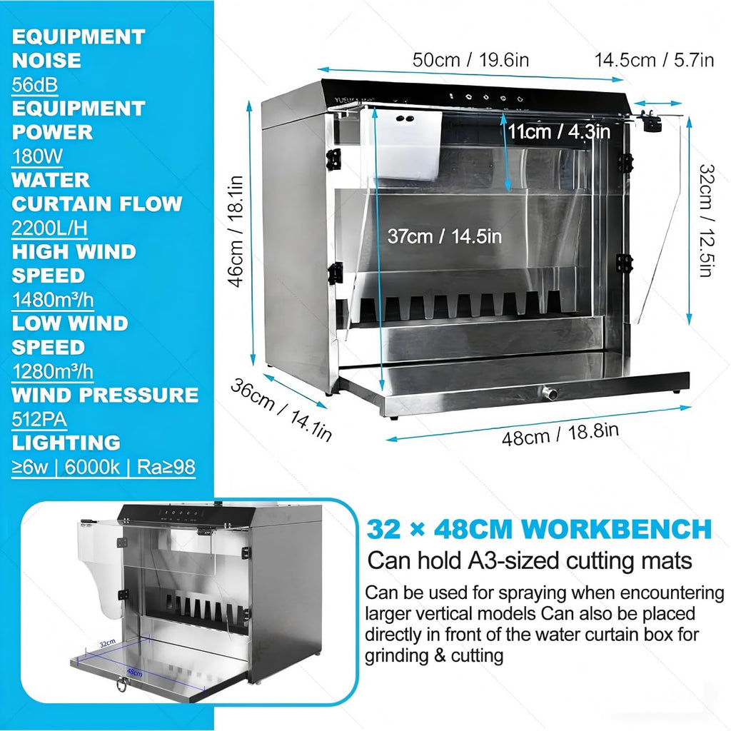 Airbrush Spray Booth with Waterfall Spray, Touch Control, Dual Filtration, 2200 L/H Flow, 3 LED Lights, Airflow Suction 1480m³/H for DIY Art Crafts Model Making