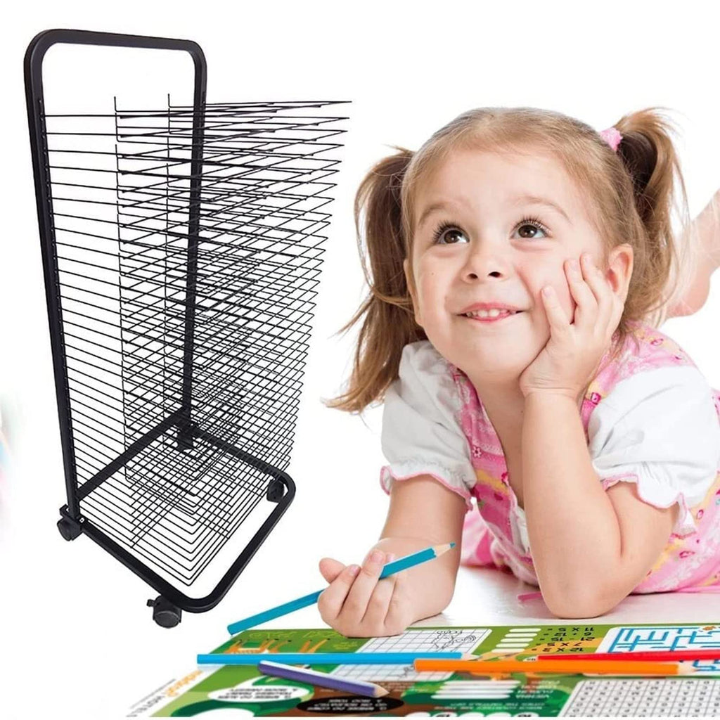 Art Drying Rack with Locking Wheels - Functal Versatile Canvas Rack for Paint Drying, Classroom Art Storage, Adjustable Shelves for Crafts - 3