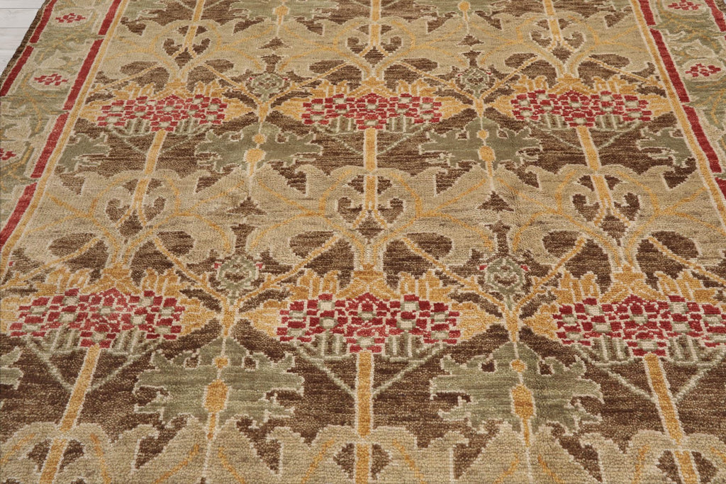 8'x10' Hand Knotted Muted Turkish Oushak William Morris Tulip & Lilly 100% Wool Arts and Craft Traditional Oriental Area Rug Brown, Green Color