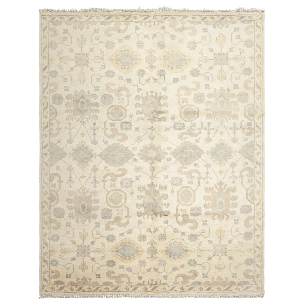 8'1''x10 Hand Knotted Ivory Gray Oushak Wool Traditional Arts & Crafts Washed Out Area Rug for Living Room, Kitchen, Bedroom, Home Office, Dining Room