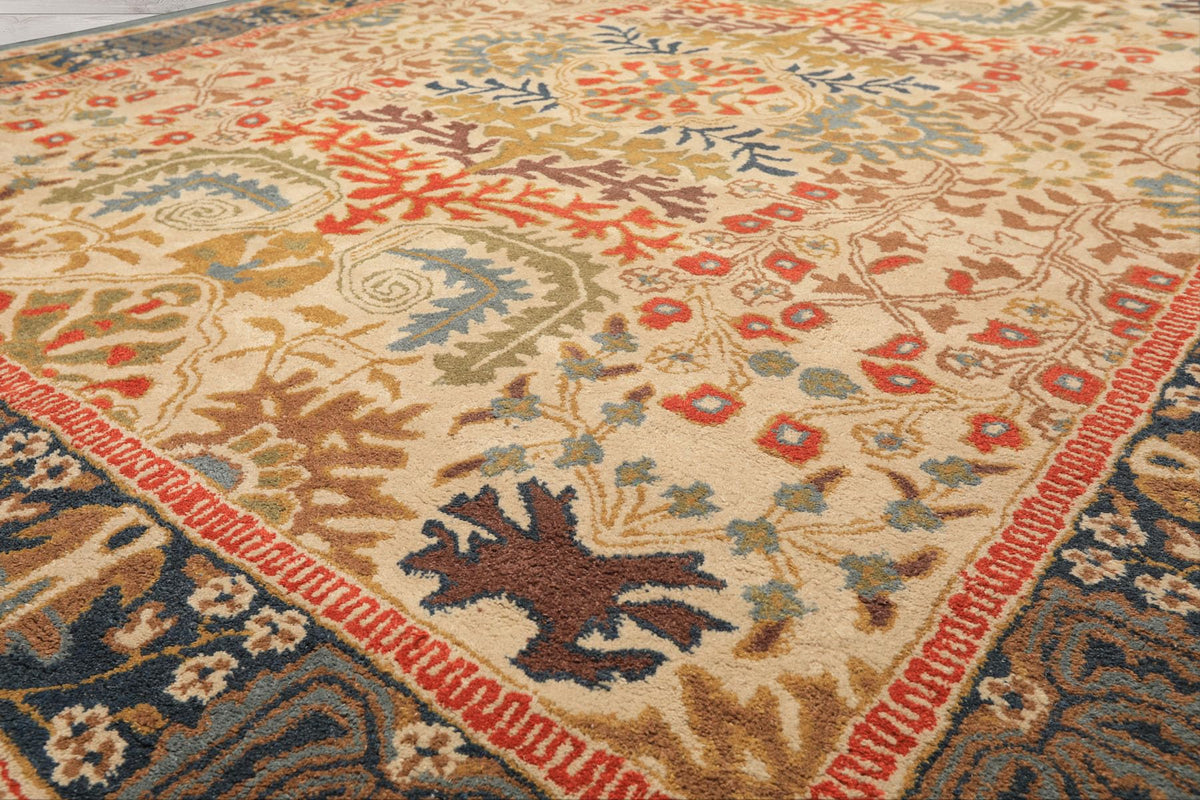 8'9''x11'9'' ft Rectangular Hand Tufted Handmade 100% Wool Arts and Craft Transitional Oriental Beige, Blue Indoor Area Rug for Living Room, Bedroom, Dining Room, Kitchen, Hallway, Home Office