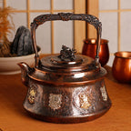 Traditional Embossed Copper Teapot, Eight Auspicious Symbols Kettle