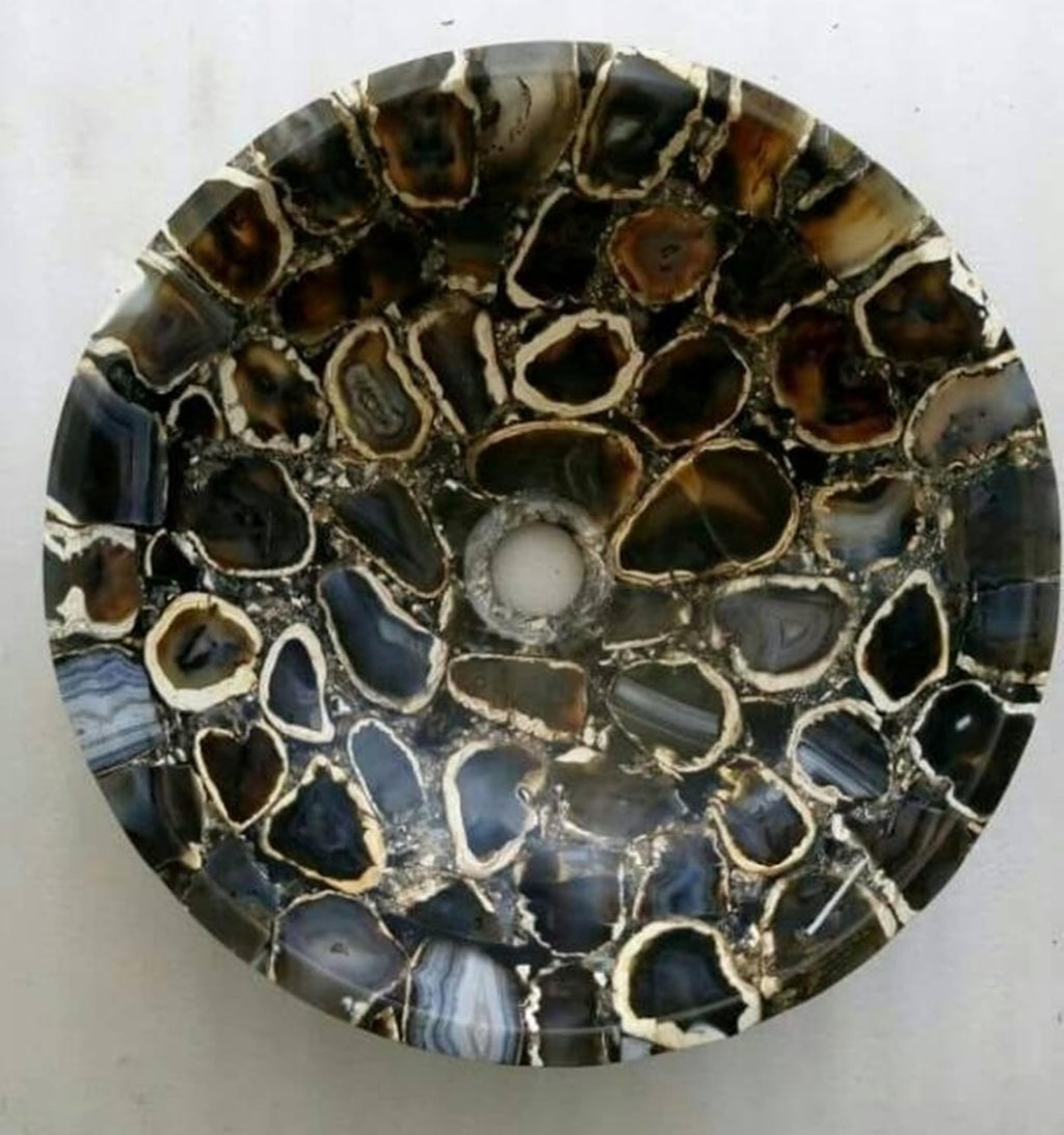 12 x 12 Inches Black Agete Decorative Sink Round Shape Bathroom Accessories from Indian Cottage Art and Crafts
