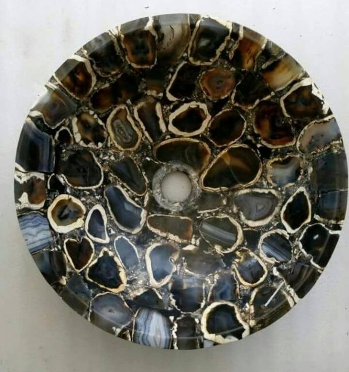 12 x 12 Inches Black Agete Decorative Sink Round Shape Bathroom Accessories from Indian Cottage Art and Crafts