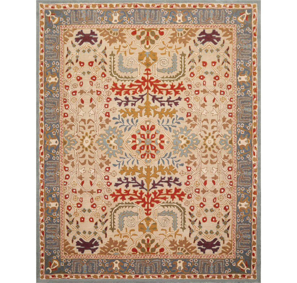 8x10 Hand Tufted Hand Made 100% Wool Arts and Craft Transitional Oriental Area Rug Beige,Blue Color