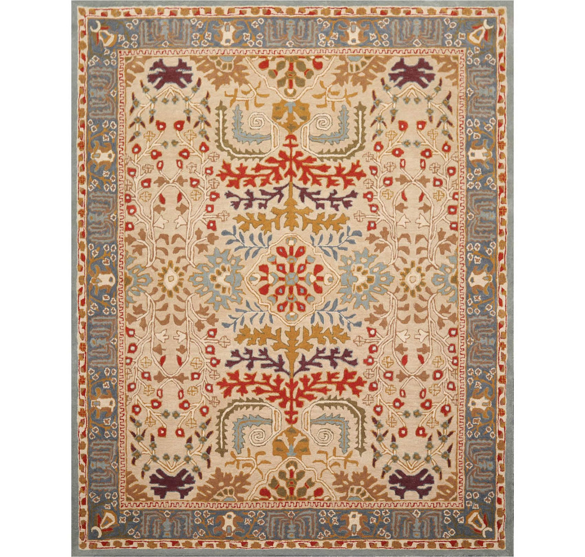 8x10 Hand Tufted Hand Made 100% Wool Arts and Craft Transitional Oriental Area Rug Beige,Blue Color