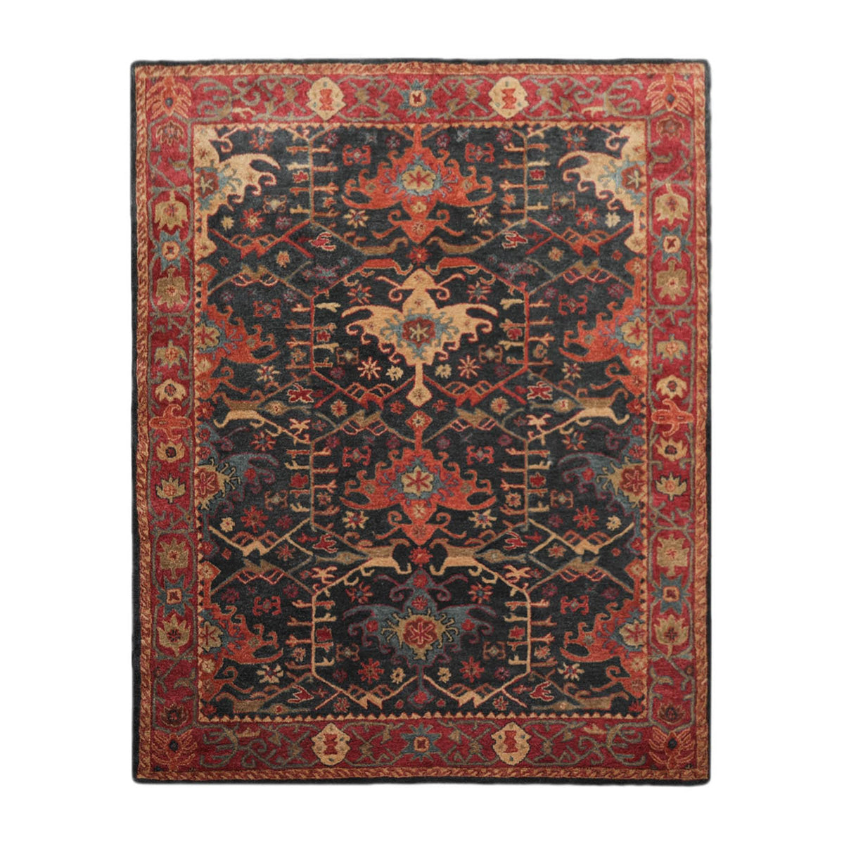8x10 ft Rectangular Hand Tufted Handmade 100% Wool Arts & Crafts Oriental Area Rug Dark Blue,Wine Color Indoor Rug for Living Room, Kitchen, Bedroom, Home Office, Dining Room