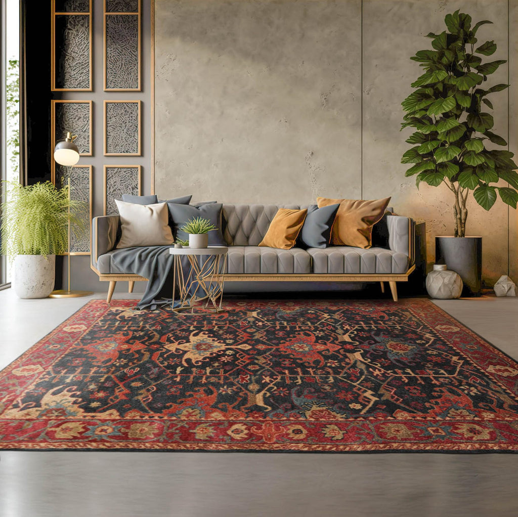 8x10 ft Rectangular Hand Tufted Handmade 100% Wool Arts & Crafts Oriental Area Rug Dark Blue,Wine Color Indoor Rug for Living Room, Kitchen, Bedroom, Home Office, Dining Room