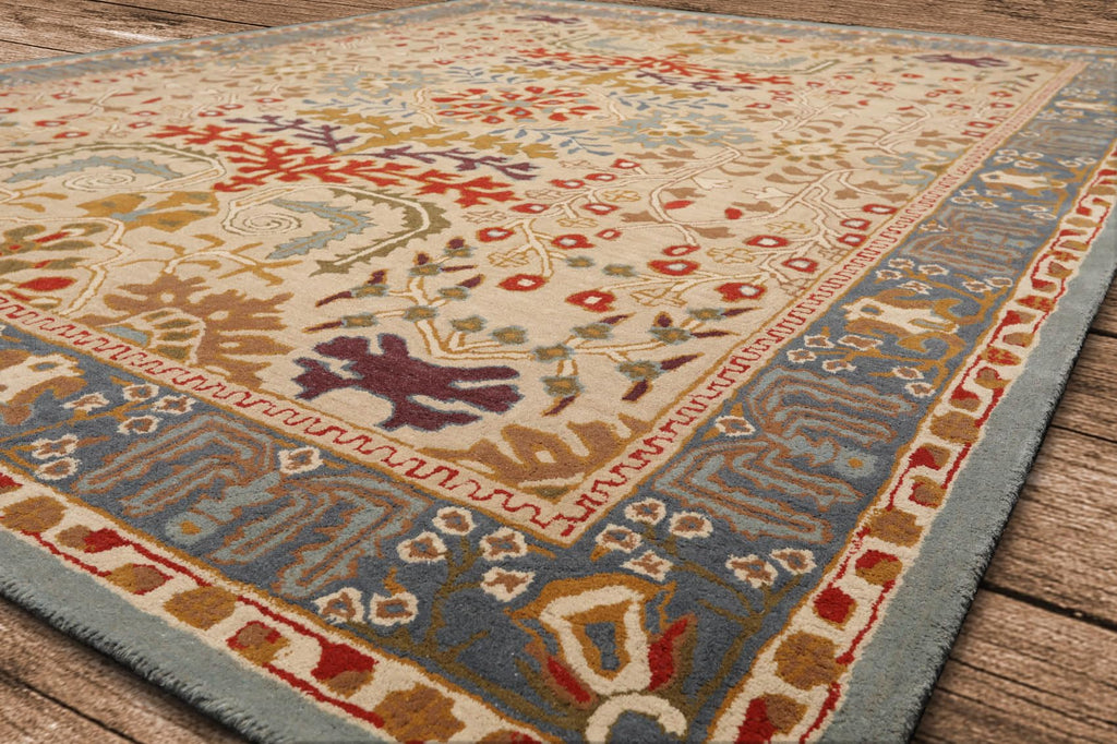 8x10 Hand Tufted Hand Made 100% Wool Arts and Craft Transitional Oriental Area Rug Beige,Blue Color