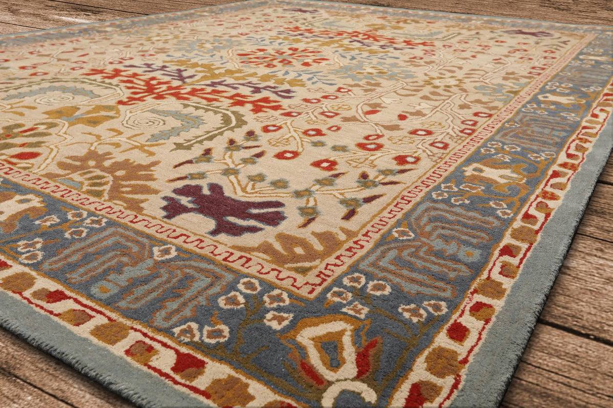 8x10 Hand Tufted Hand Made 100% Wool Arts and Craft Transitional Oriental Area Rug Beige,Blue Color