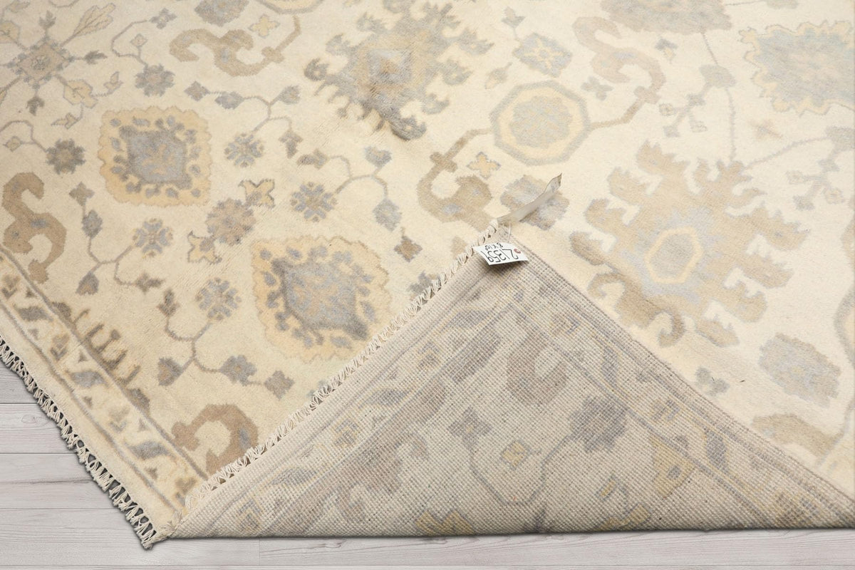 8'1''x10 Hand Knotted Ivory Gray Oushak Wool Traditional Arts & Crafts Washed Out Area Rug for Living Room, Kitchen, Bedroom, Home Office, Dining Room