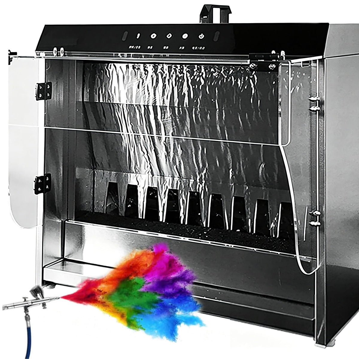 Airbrush Spray Booth with Water Curtain and Waterfall Exhaust, Touch Control, Variable LED Lights, Perfect for DIY Art Crafts, Models, Cakes, and Nails