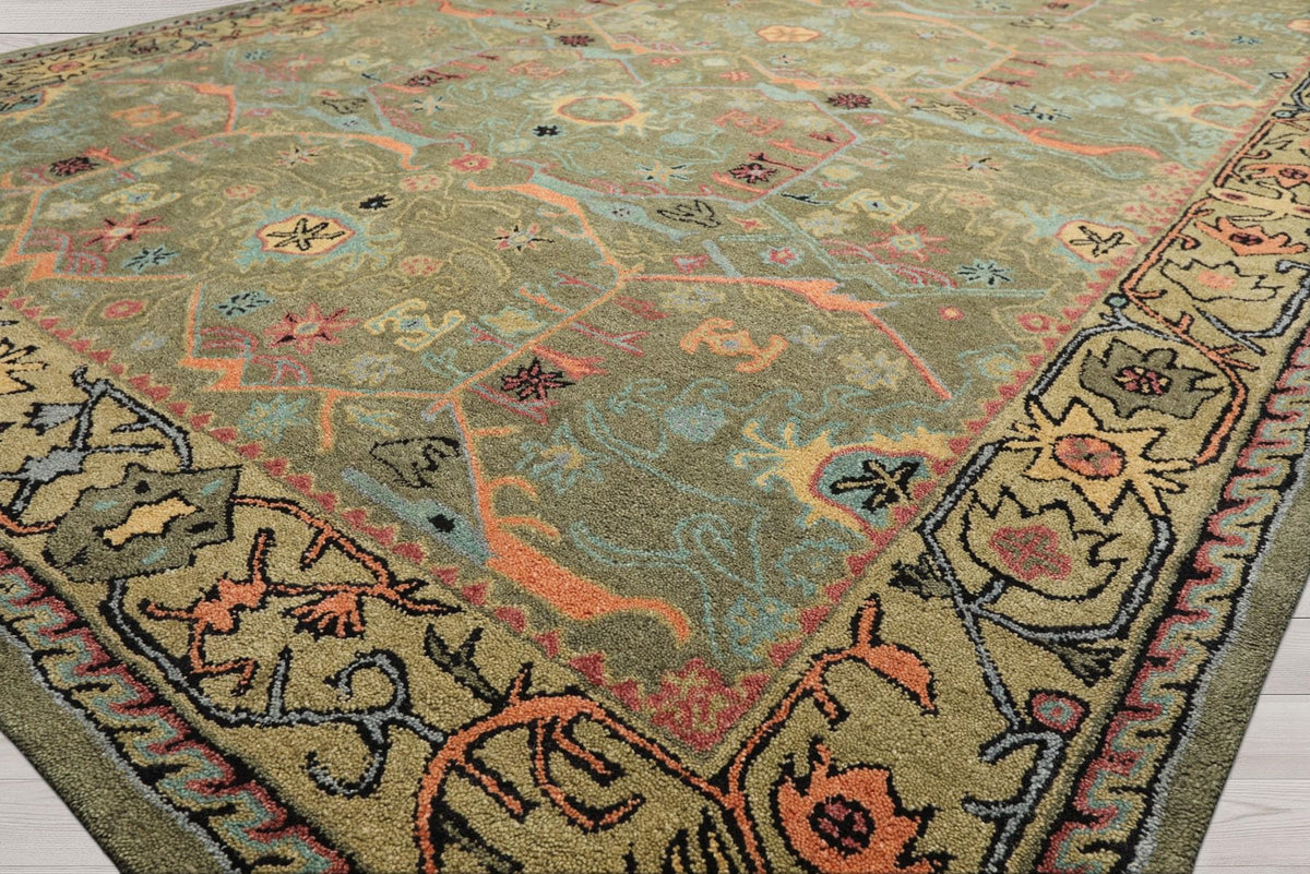8x10 Hand Tufted Sage Pistachio Traditional Wool Arts & Crafts Area Rug for Living Room, Kitchen, Bedroom, Home Office, Dining Room