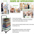 Art Drying Rack with Locking Wheels - Functal Versatile Canvas Rack for Paint Drying, Classroom Art Storage, Adjustable Shelves for Crafts - 3