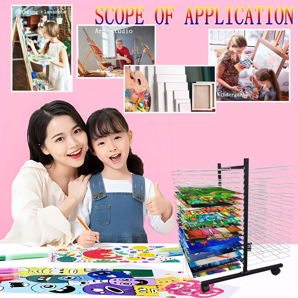Art Drying Rack for Classroom Painting Crafts, A3, 8K Canvas Board Hanger - Art Shelf Storage Rack with Wheels, Perfect for Education School and Art Club Shelves,