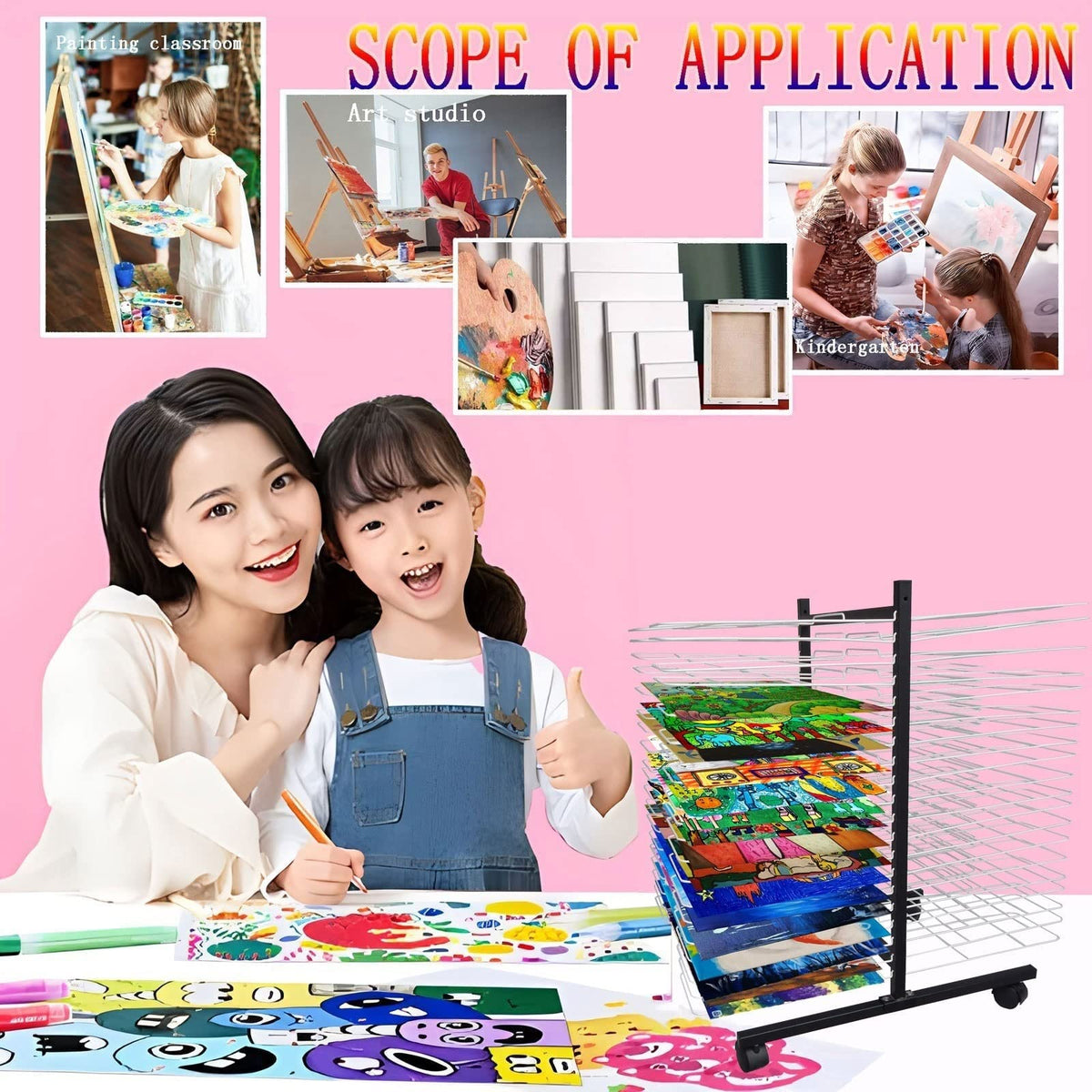 Art Drying Rack for Classroom Painting Crafts, A3, 8K Canvas Board Hanger - Art Shelf Storage Rack with Wheels, Perfect for Education School and Art Club Shelves,