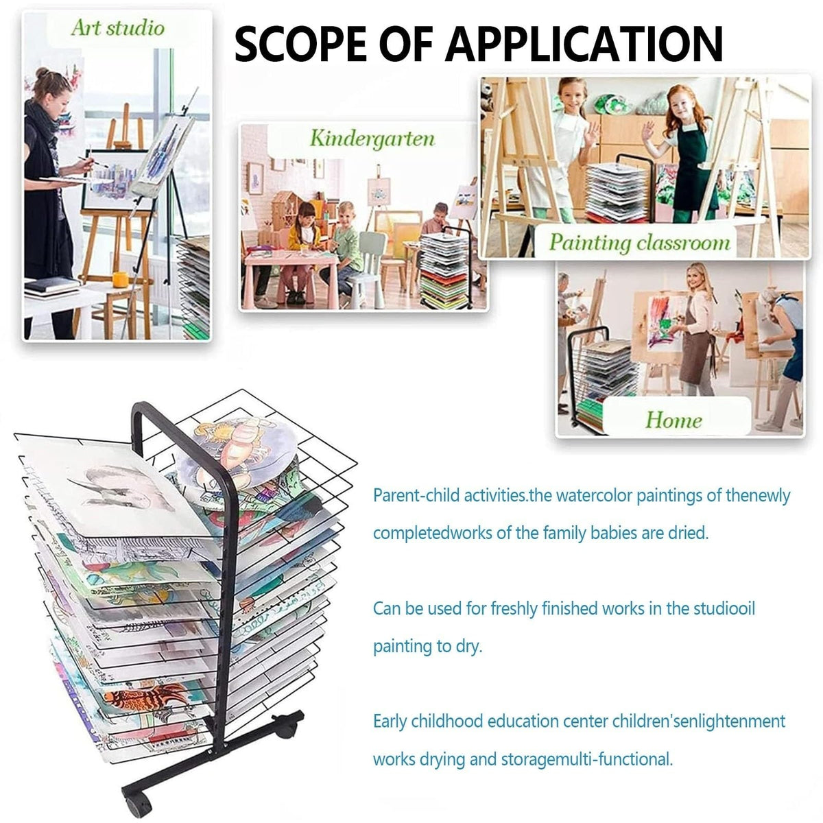 All-Steel Double-Sided Art Drying Rack, 50 Shelves - Versatile Paper Drying Rack for Home, Classroom & Schools – Perfect for Paintings, Drawings & Crafts (26 Layers)