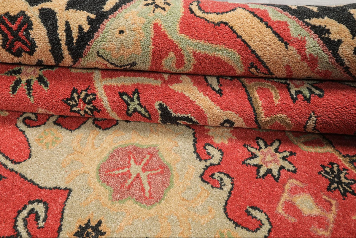 8x10 Hand Tufted Coral Charcoal Traditional Wool Arts & Crafts Area Rug for Living Room, Kitchen, Bedroom, Home Office, Dining Room