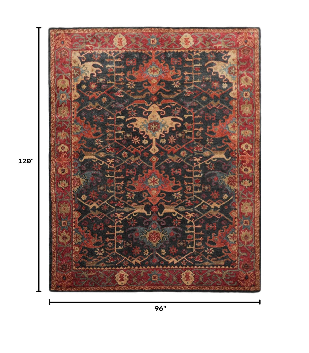 8x10 ft Rectangular Hand Tufted Handmade 100% Wool Arts & Crafts Oriental Area Rug Dark Blue,Wine Color Indoor Rug for Living Room, Kitchen, Bedroom, Home Office, Dining Room