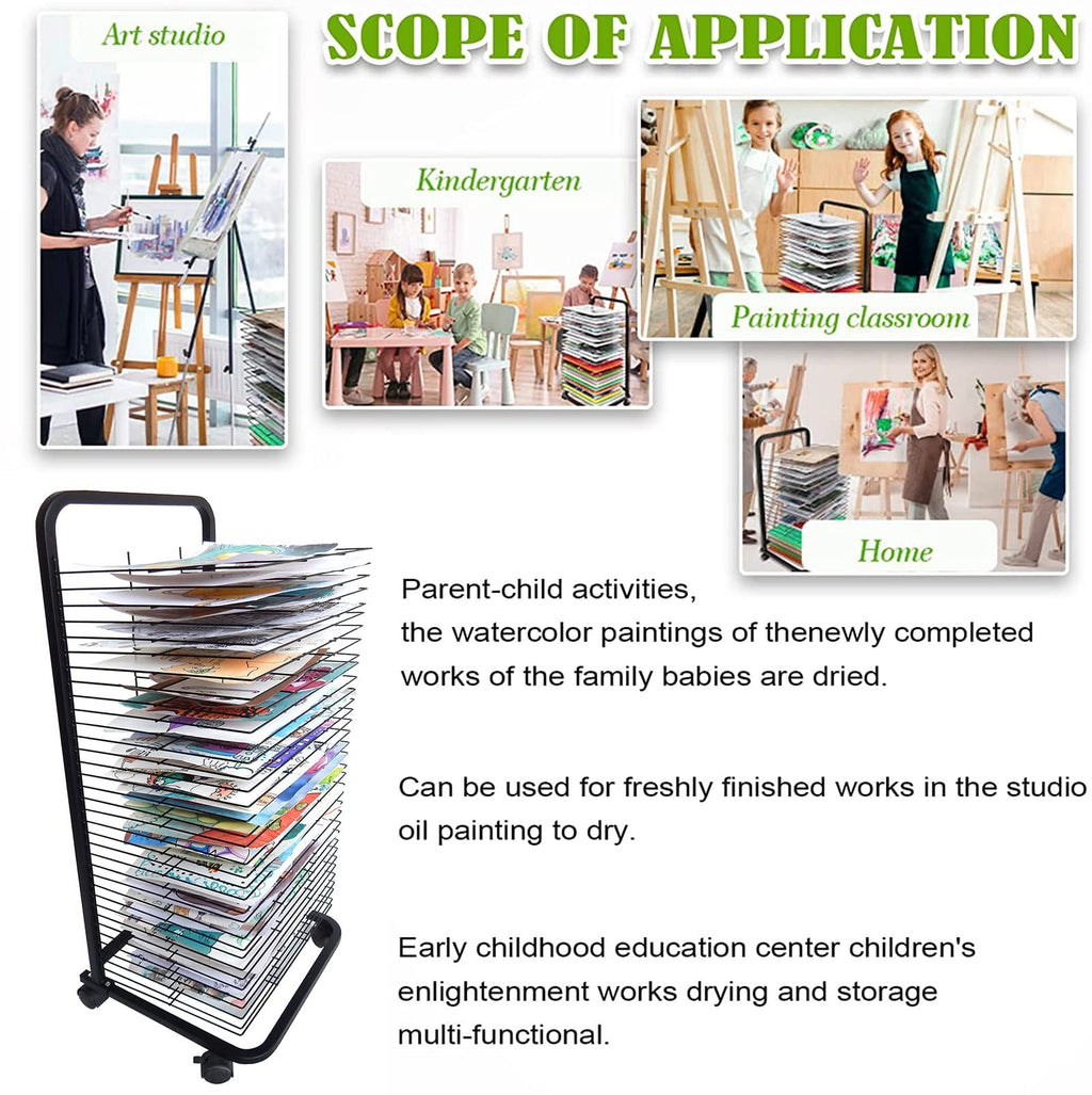Sturdy Metal Wire Drying Rack with 20/25/30/35 Shelves - Ideal for Artwork Storage & Organization in Classrooms & Art Clubs - Perfect for Efficient Craft Drying Solutions