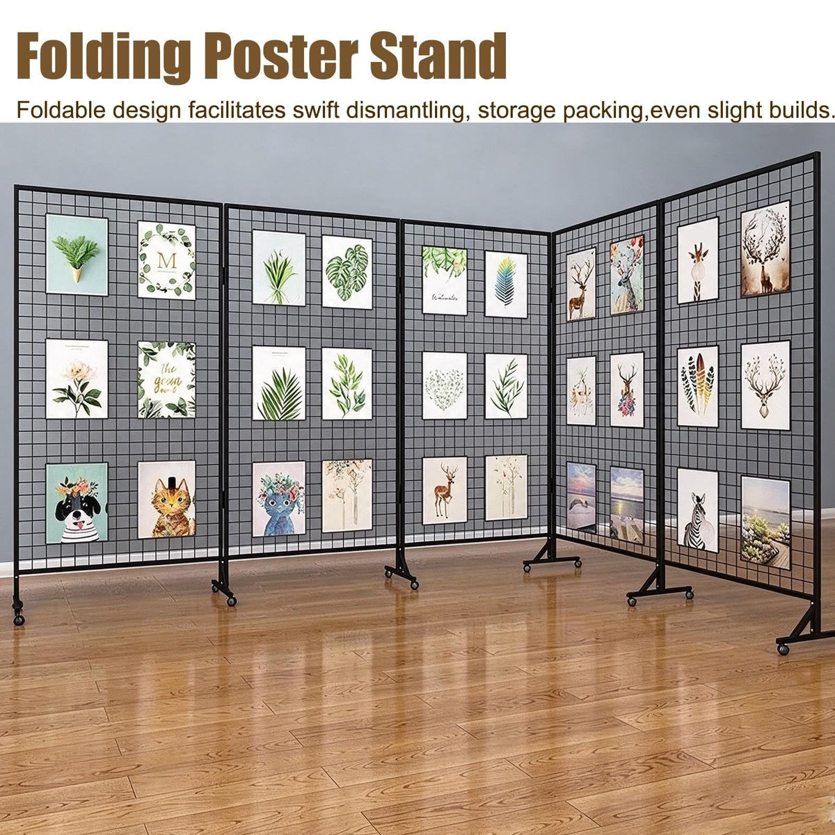 2 Pack Freestanding Folding Display Rack with Grid Wall And Wheels