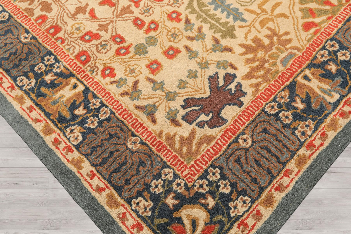 8'9''x11'9'' ft Rectangular Hand Tufted Handmade 100% Wool Arts and Craft Transitional Oriental Beige, Blue Indoor Area Rug for Living Room, Bedroom, Dining Room, Kitchen, Hallway, Home Office