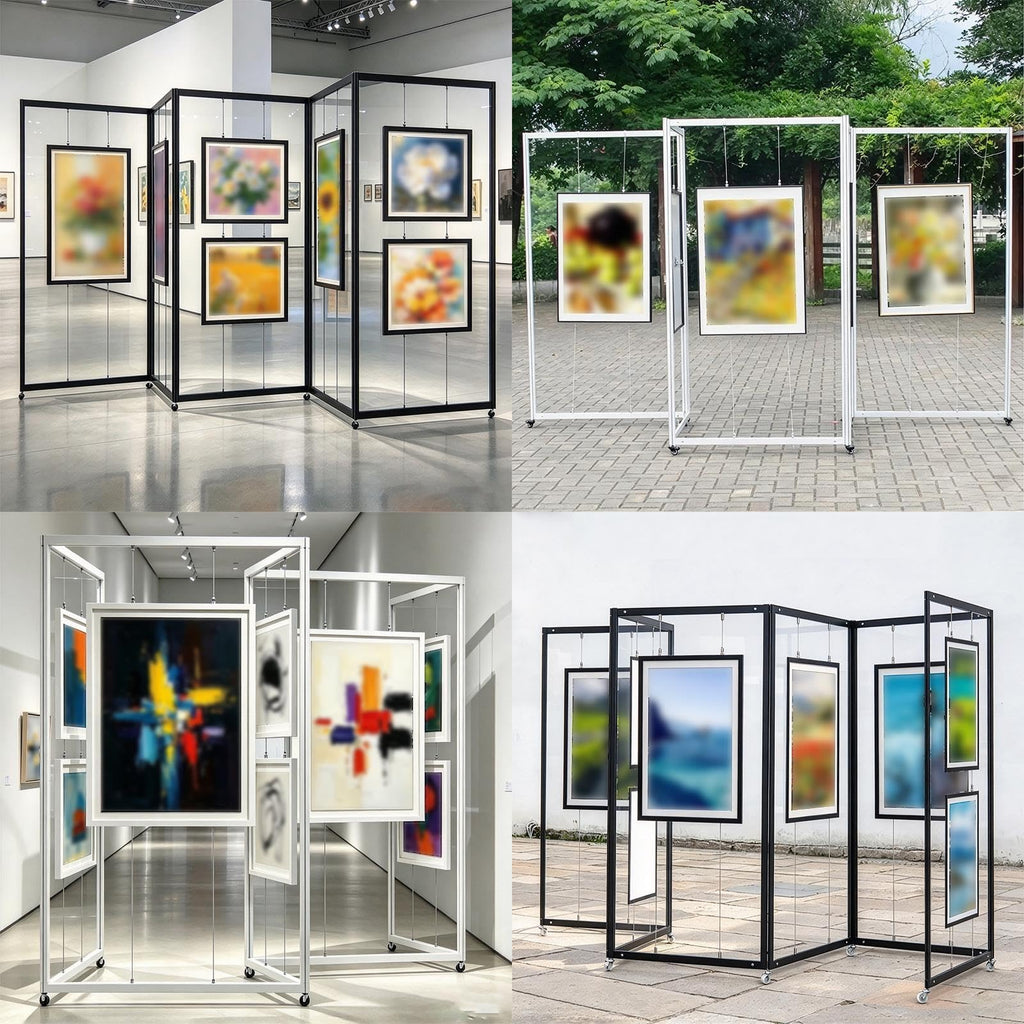 1 3 5 7 Pack Freestanding Artwork Exhibition Rack with Wire Rope/ Hooks