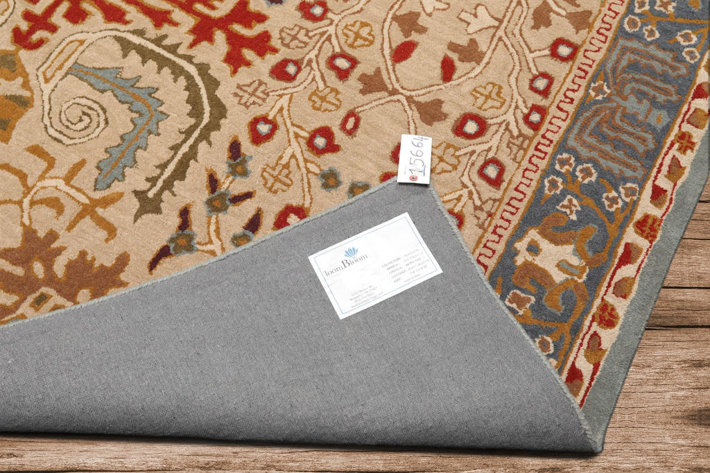 8x10 Hand Tufted Hand Made 100% Wool Arts and Craft Transitional Oriental Area Rug Beige,Blue Color