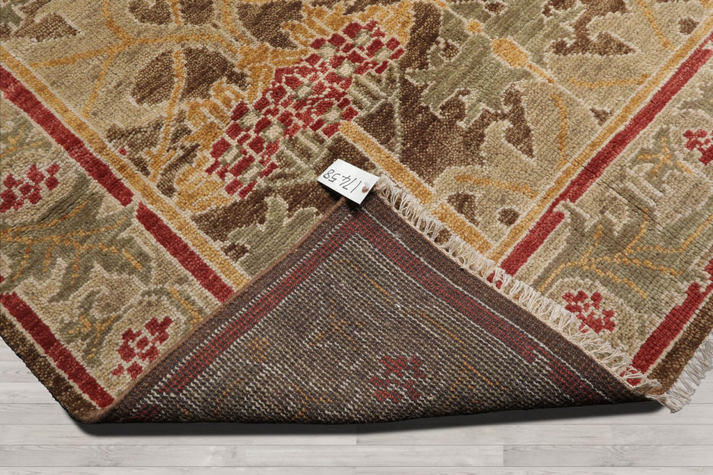 8'x10' Hand Knotted Muted Turkish Oushak William Morris Tulip & Lilly 100% Wool Arts and Craft Traditional Oriental Area Rug Brown, Green Color