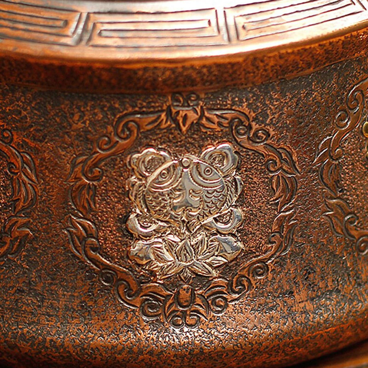 Traditional Embossed Copper Teapot, Eight Auspicious Symbols Kettle