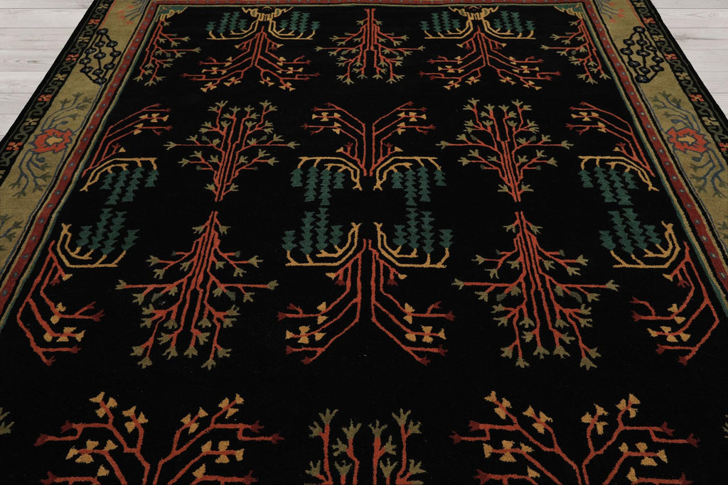 9x12 Black Hand Tufted Wool Oriental Rug Featuring a Traditional Arts & Crafts Pattern